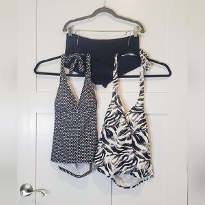 Catalina Tankini 3 Pieces Polka Dot Faded Zebra & Boy Shorts Black White Size M